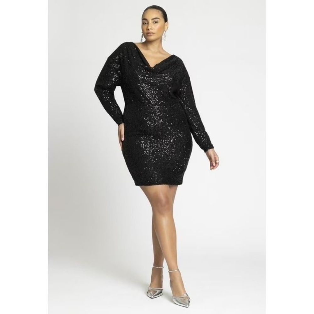 ELOQUII BLACK ONYX SEQUIN MINI DRESS-SZ 18-NWT-too short for me; GREAT for YOU!